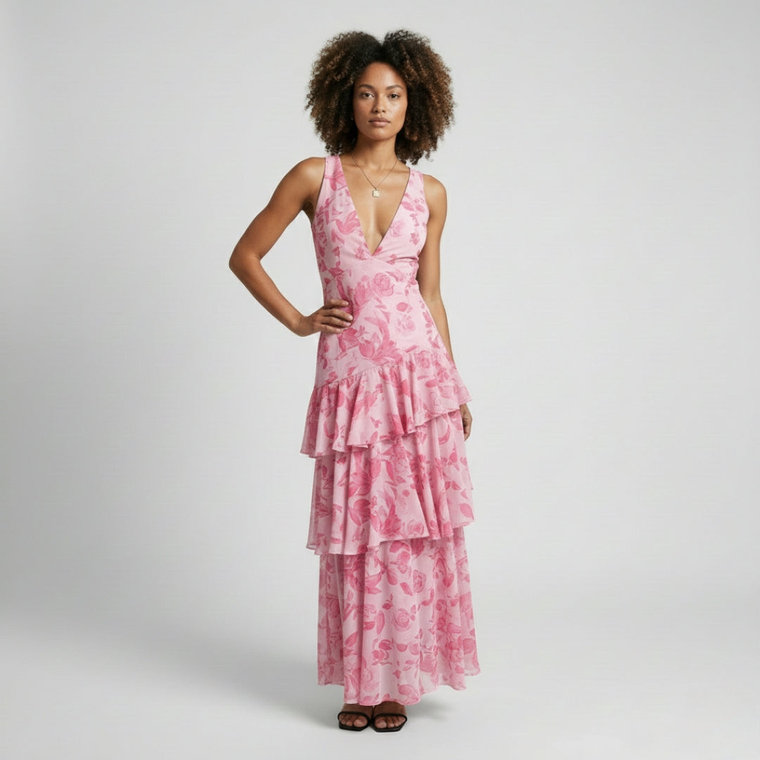 EILEEN V-Neck Plissé Maxi