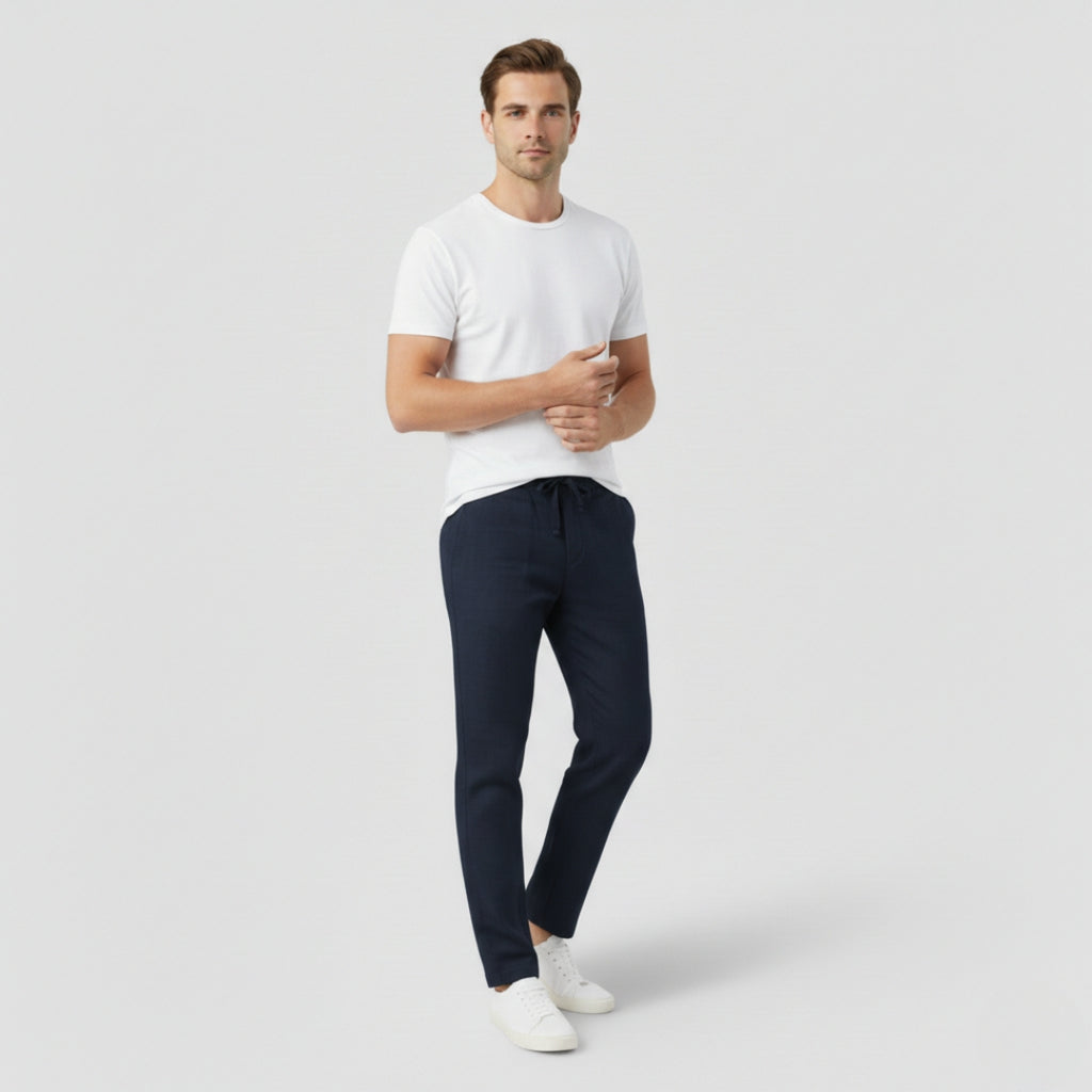 LUCAS Elastic Waist Cotton Linen Trousers
