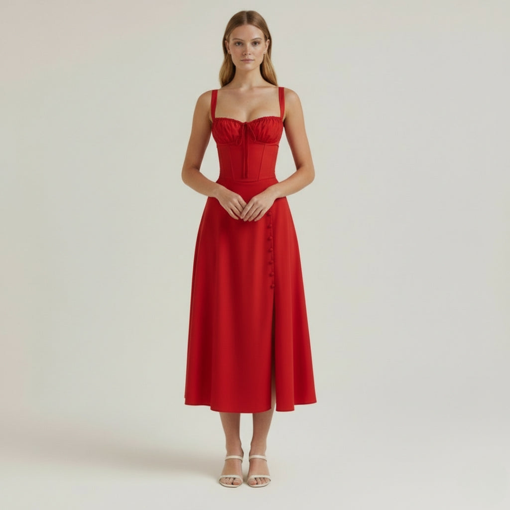 LUNA Floral Sweetheart Midi Dress