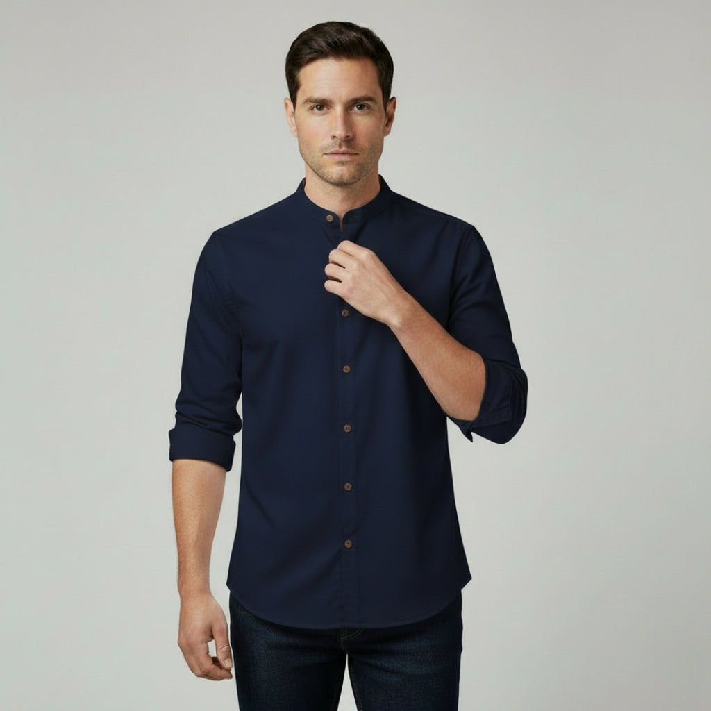 LUCAS Solid Cotton Button-Up Shirt