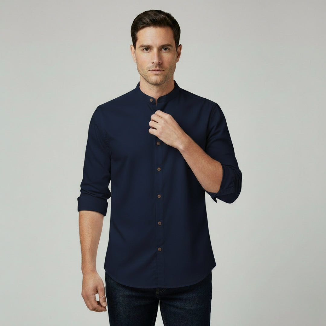 LUCAS Solid Cotton Button-Up Shirt