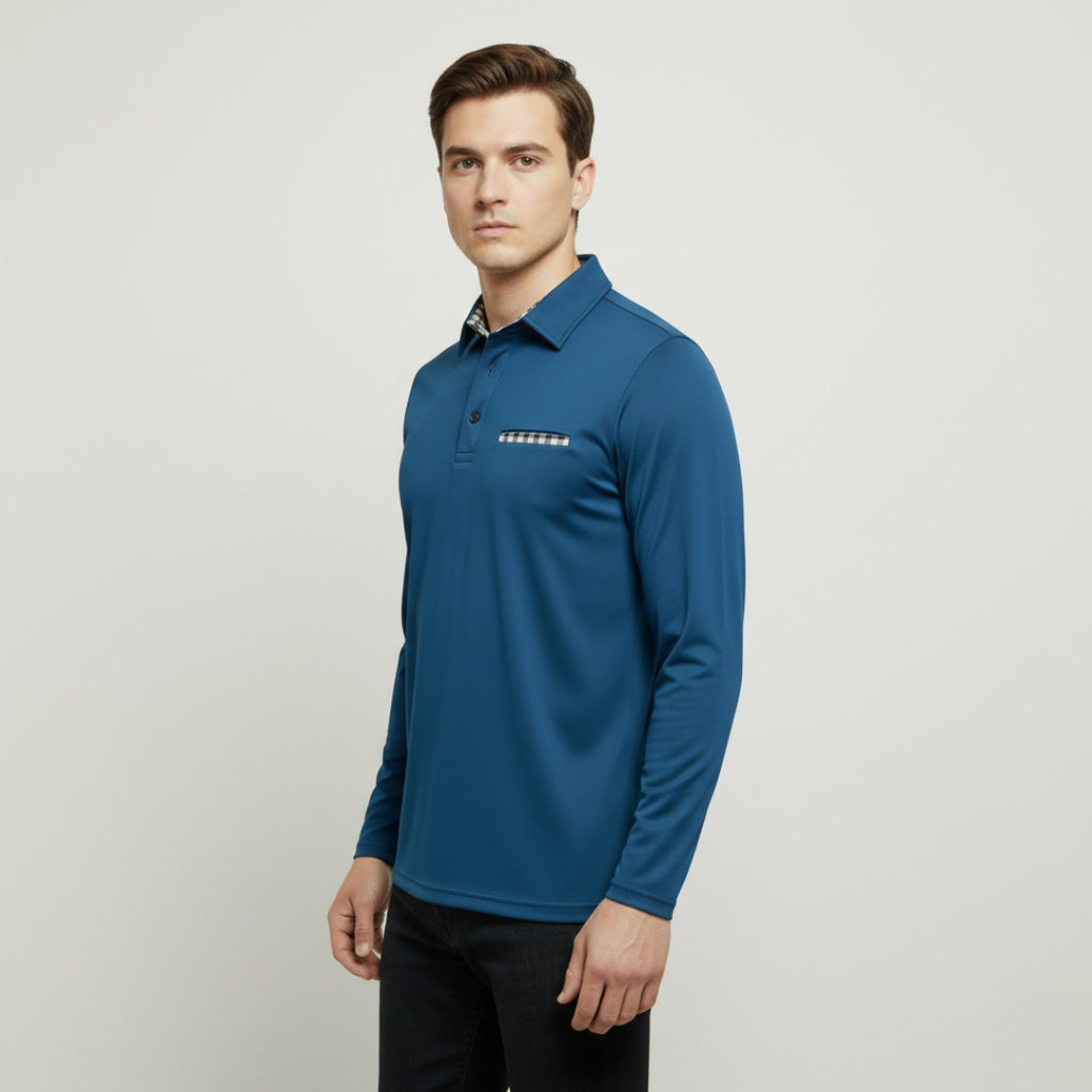 RAYMOND Long Sleeve Color Block Polo Shirt