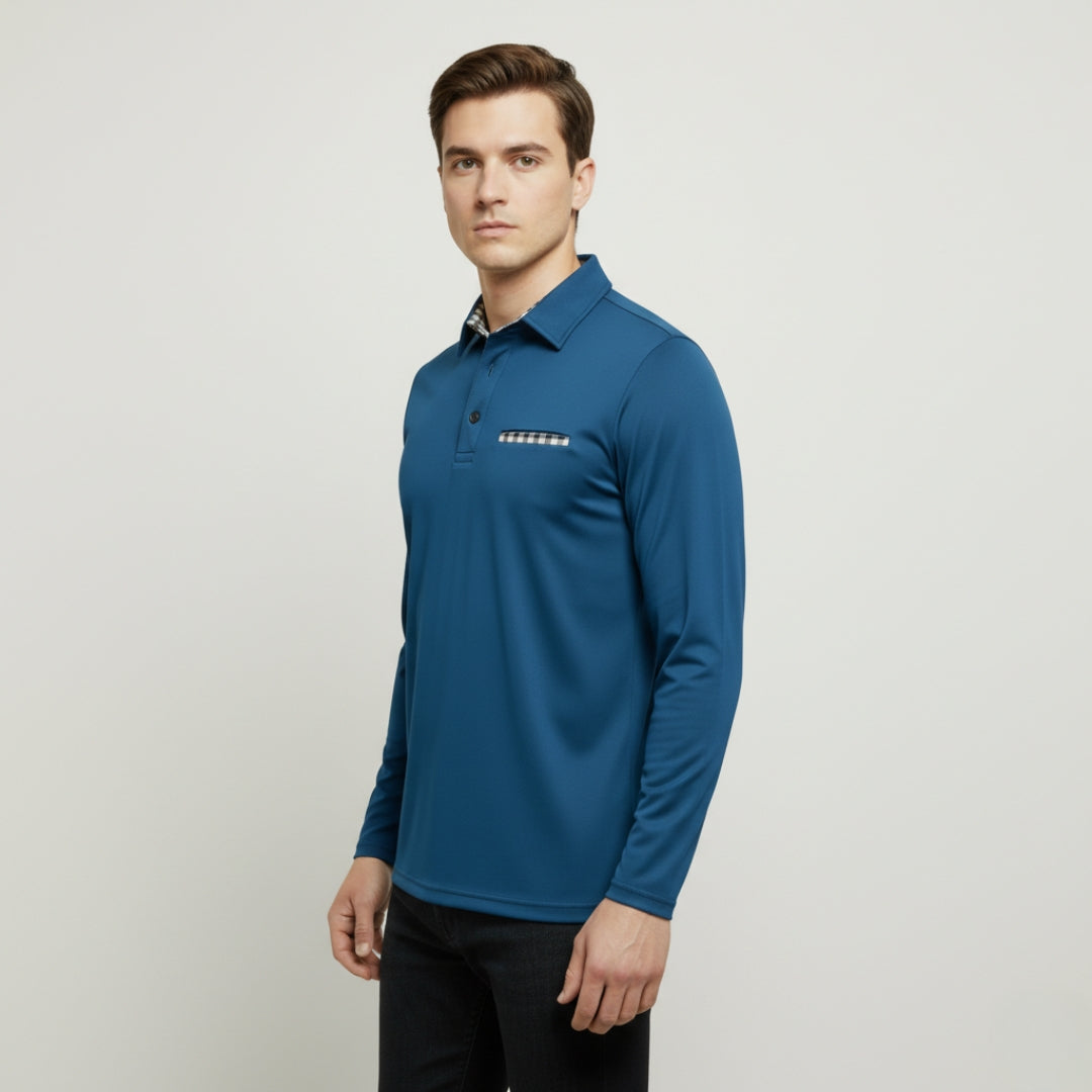 RAYMOND Long Sleeve Color Block Polo Shirt