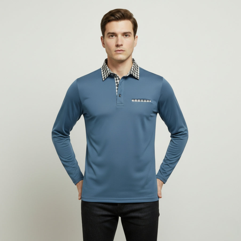 RAYMOND Long Sleeve Color Block Polo Shirt