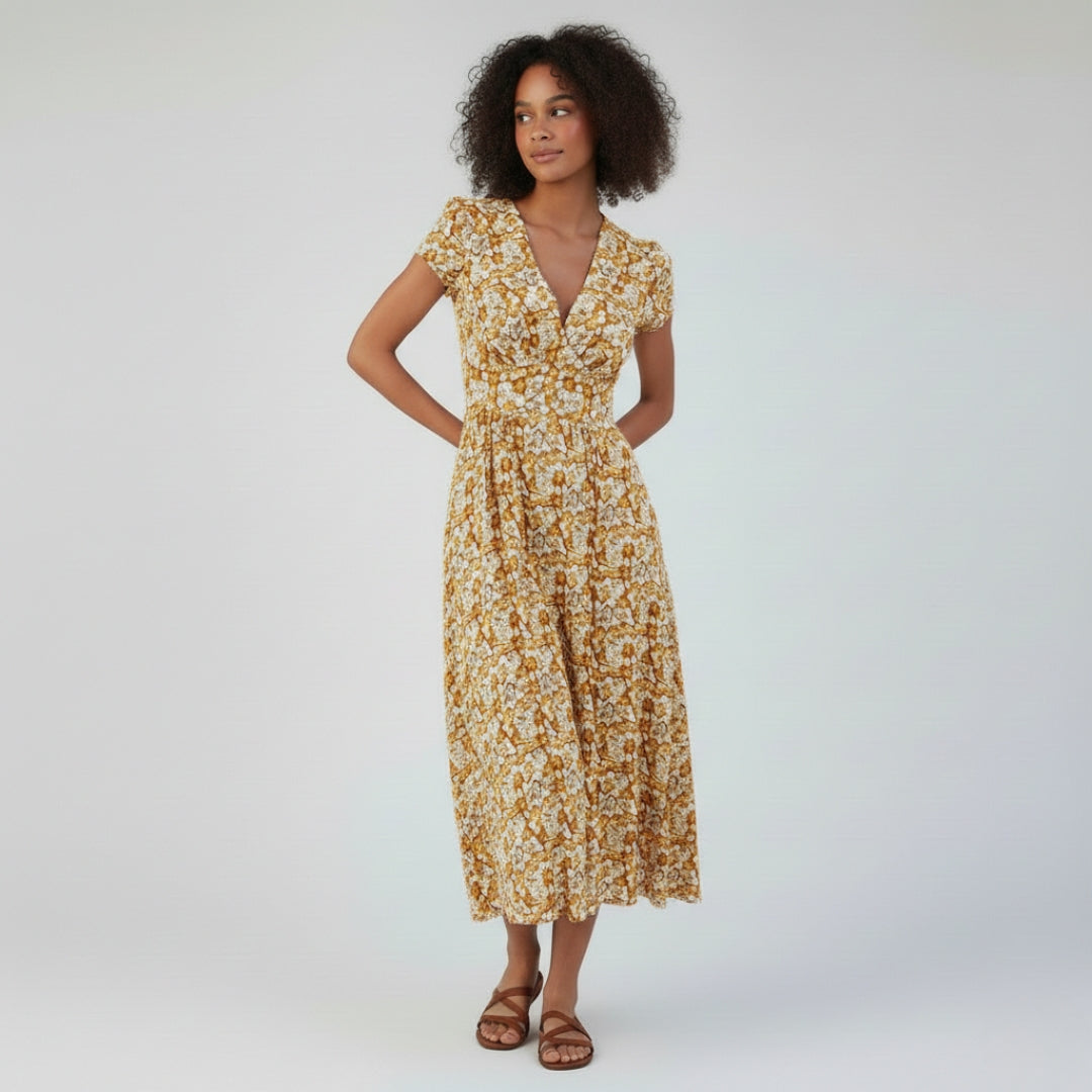 CLARA V-Neck Printed Midi Dress