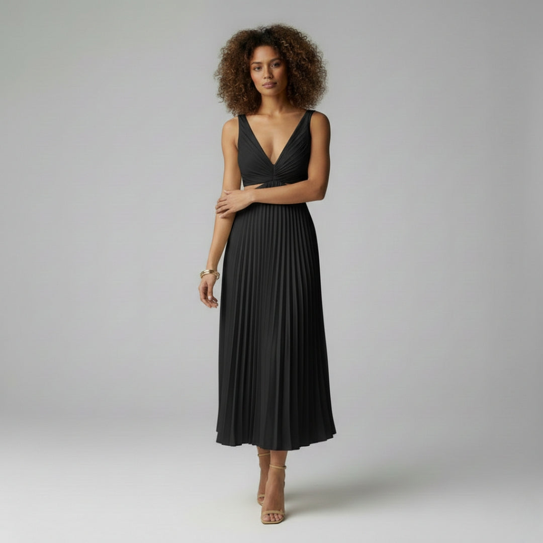 l ide galerie v neck pleated column midi dress L'IDE Galerie V-Neck Pleated Column Midi Dress at MarketFair Shoppes in Princeton, NJ