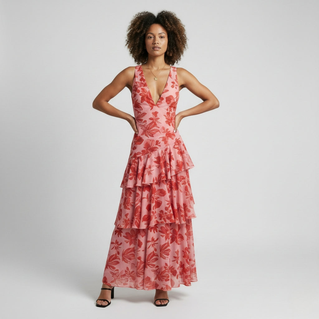 EILEEN V-Neck Plissé Maxi