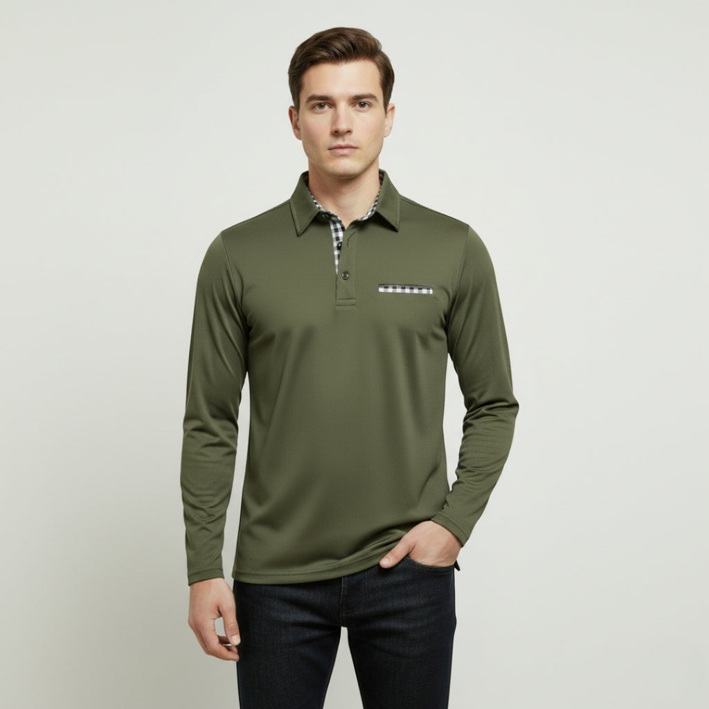 RAYMOND Long Sleeve Color Block Polo Shirt