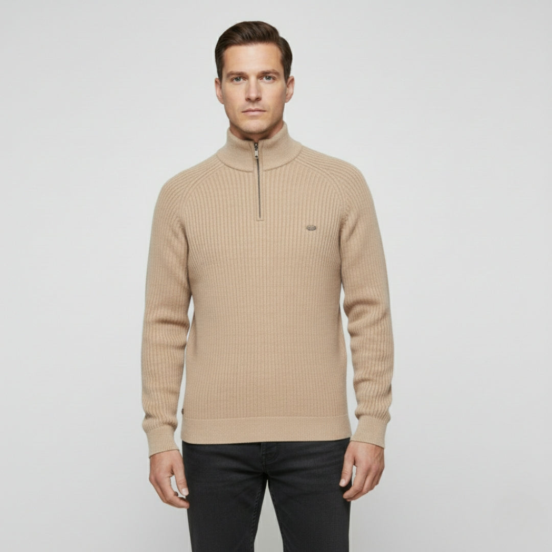 THEO Stand Collar Half-Zip Knit Sweater