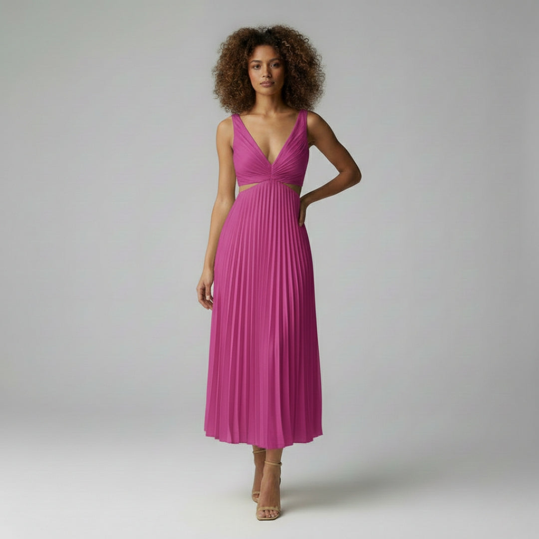 SOPHIE V-Neck Pleated Midi Dress