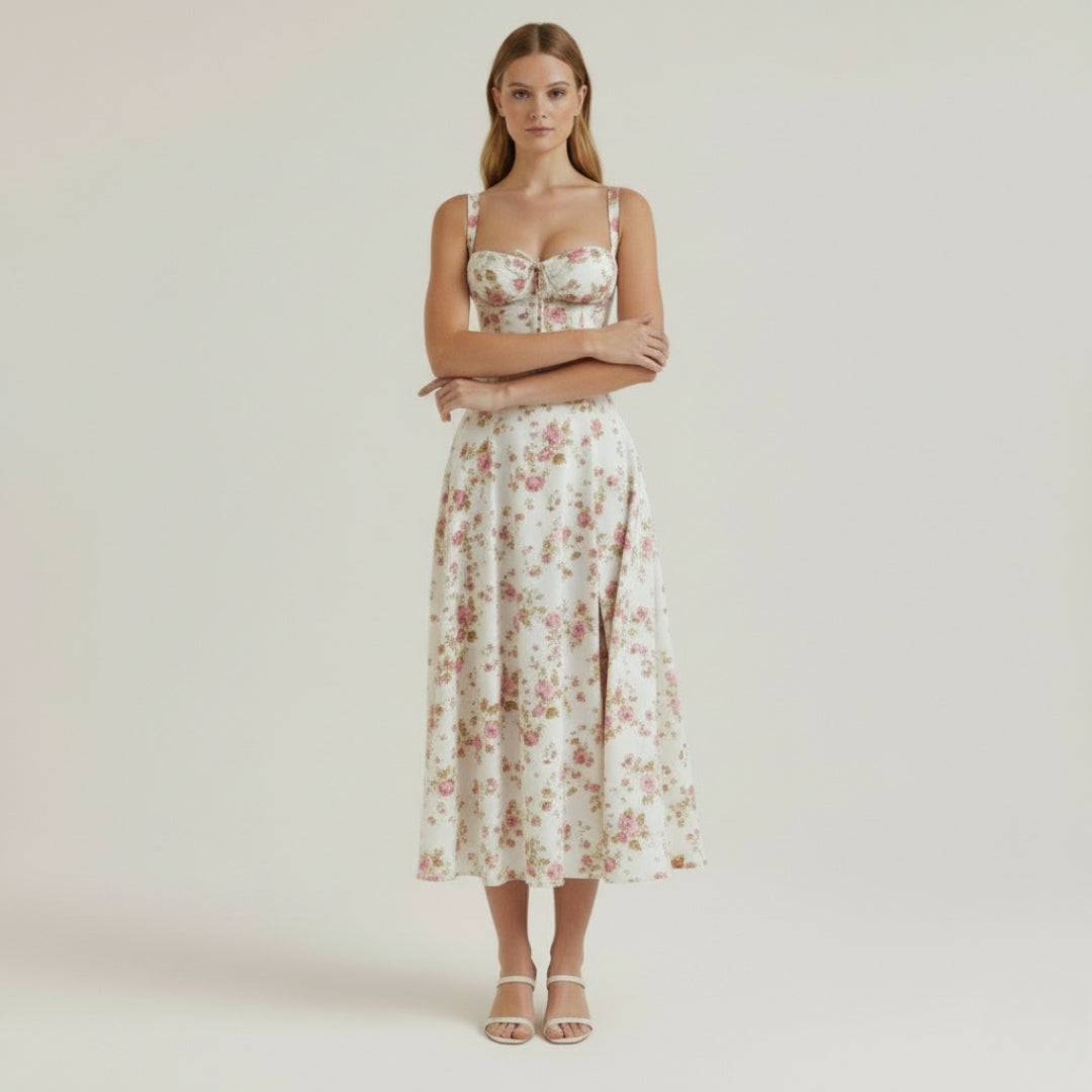 LUNA Floral Sweetheart Midi Dress