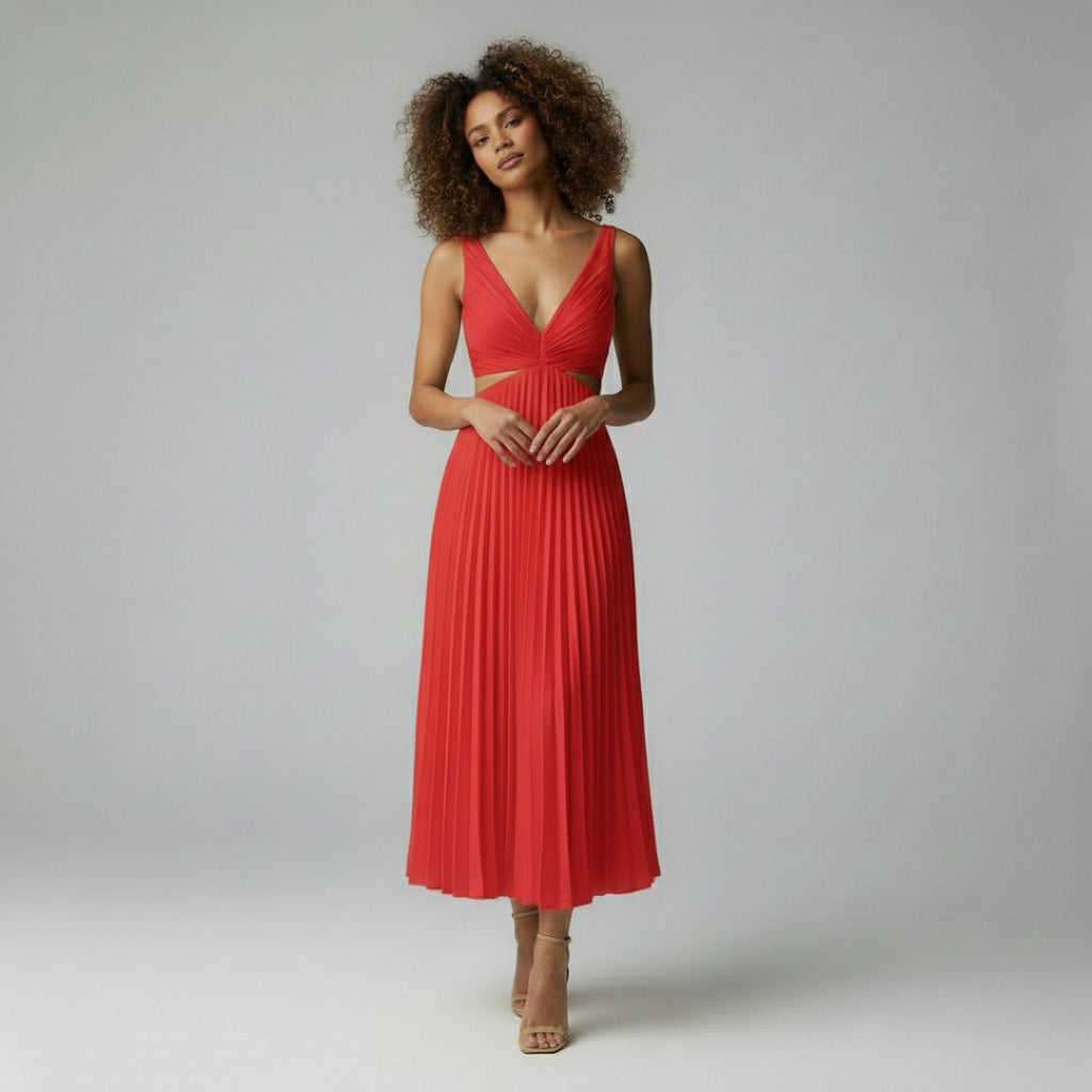 SOPHIE V-Neck Pleated Midi Dress
