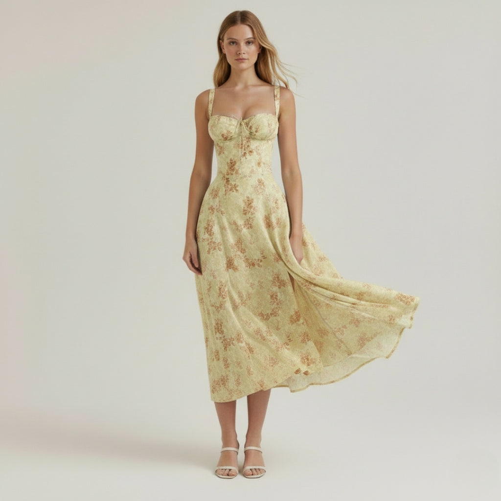 LUNA Floral Sweetheart Midi Dress