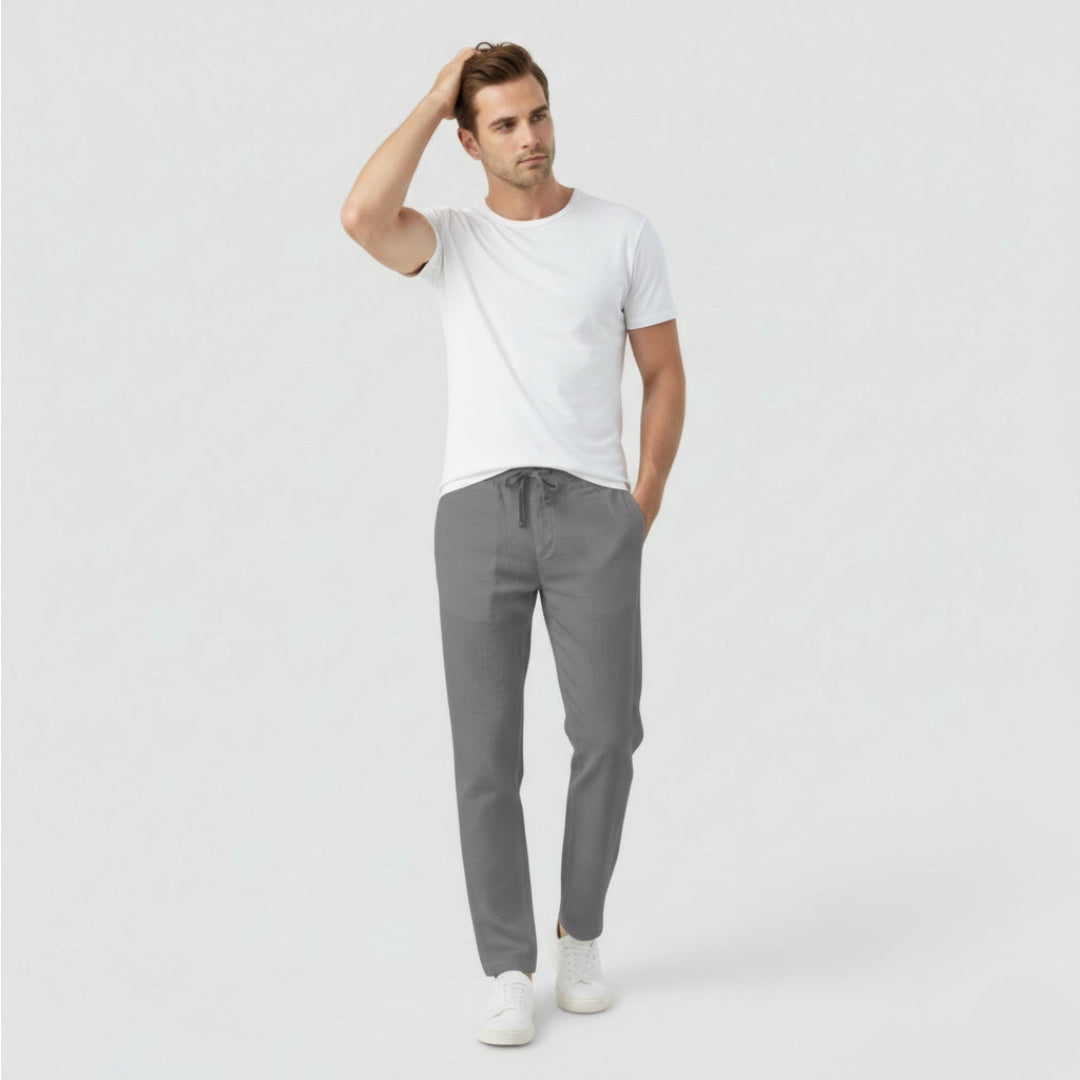 LUCAS Elastic Waist Cotton Linen Trousers