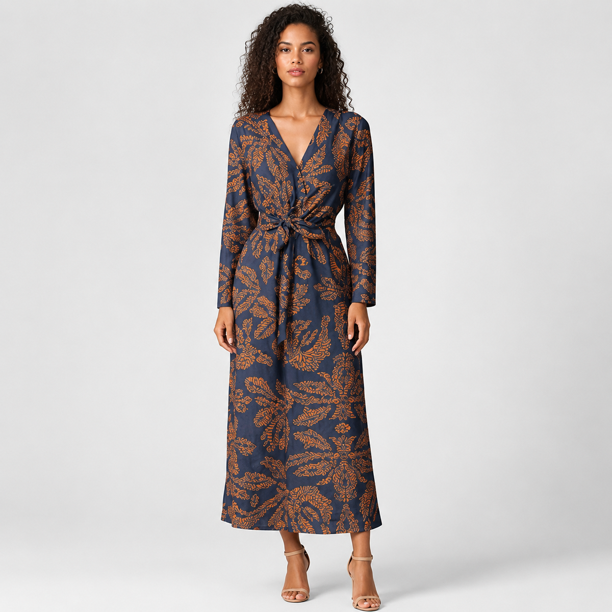 ADELINA Floral Elastic-Waist Maxi Dress