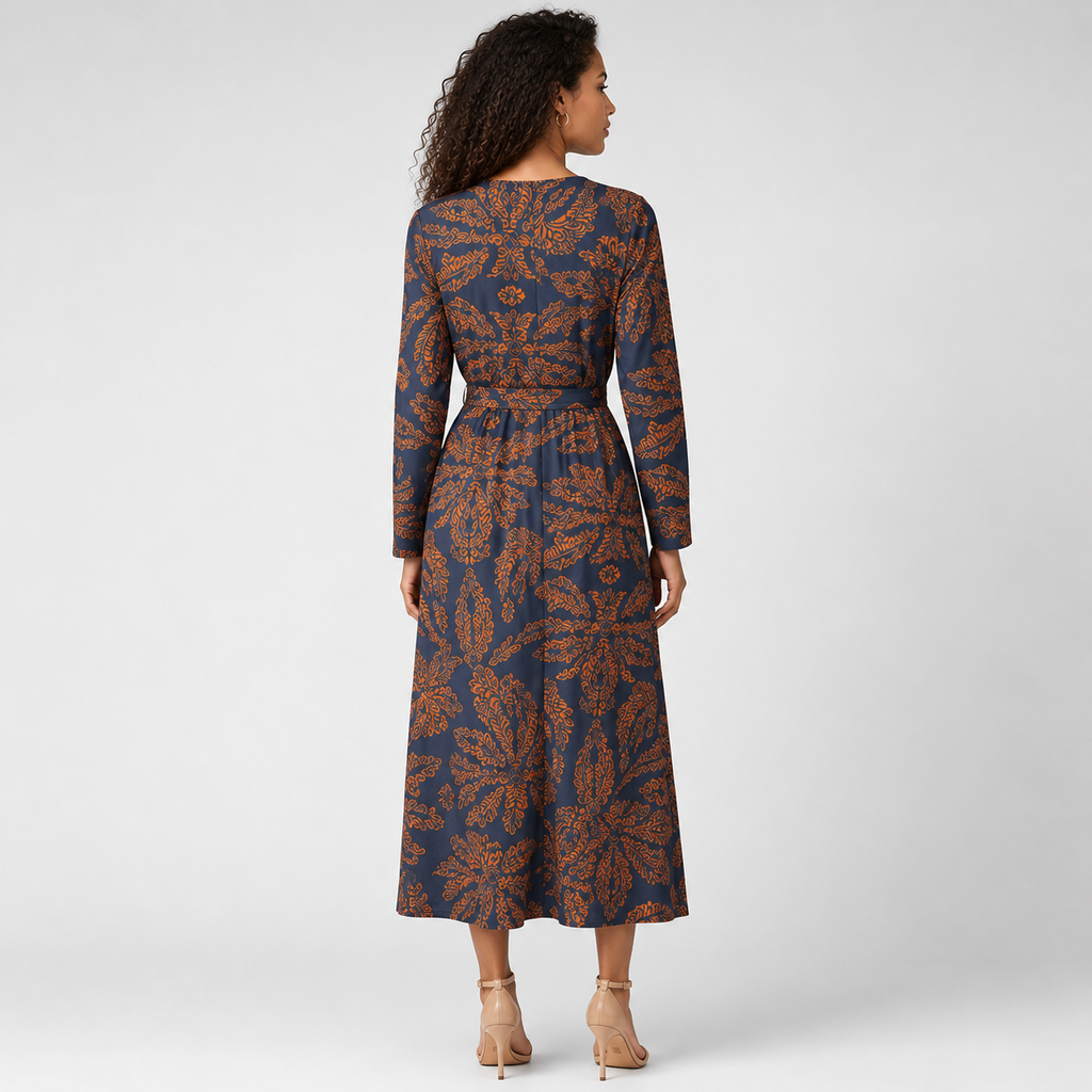 ADELINA Floral Elastic-Waist Maxi Dress