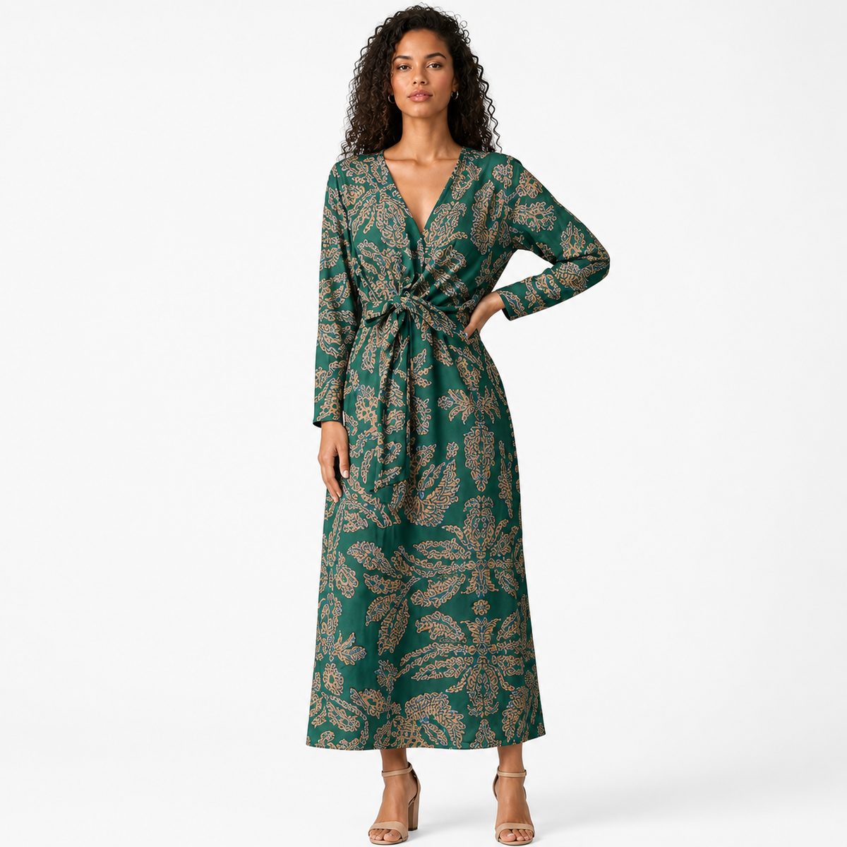 ADELINA Floral Elastic-Waist Maxi Dress
