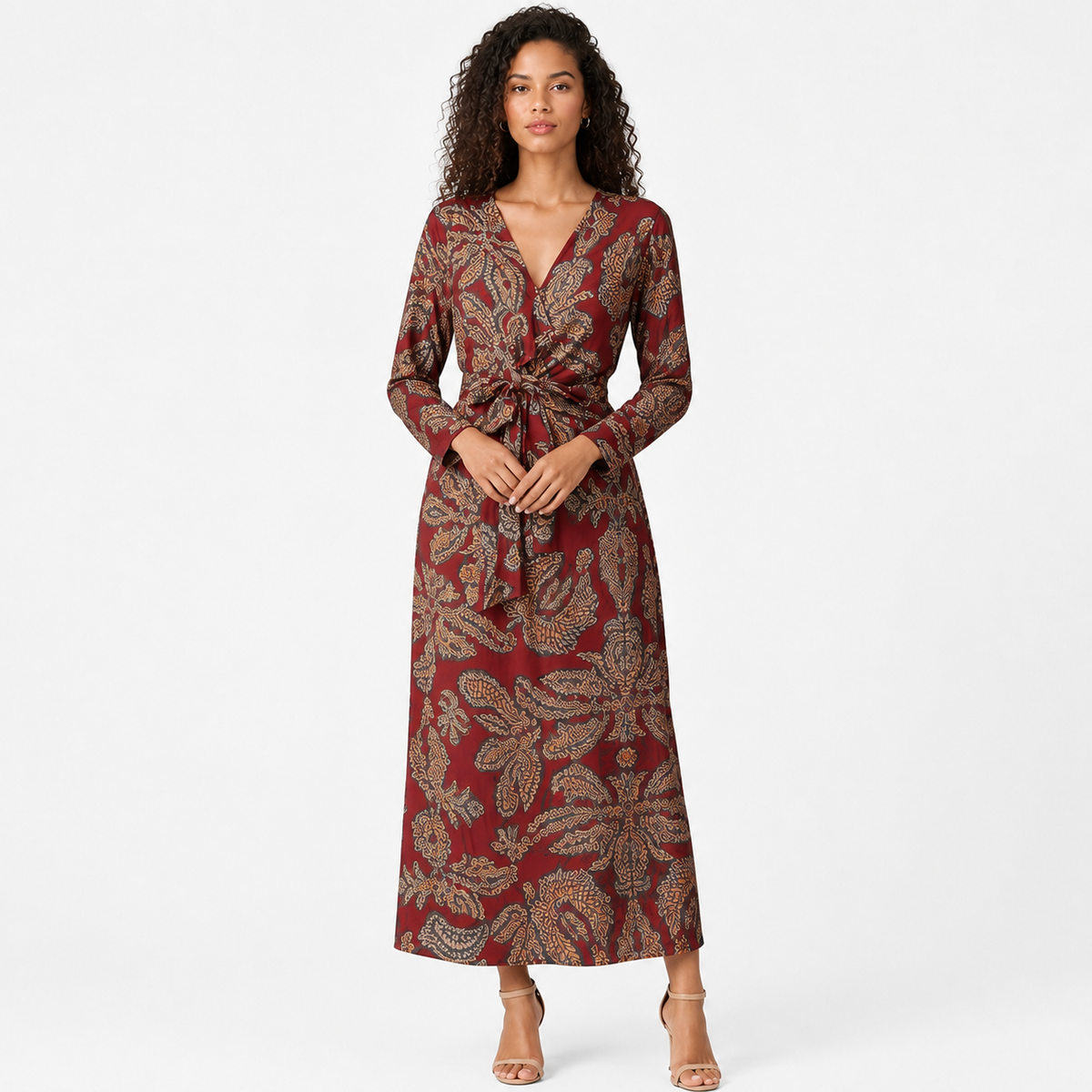 ADELINA Floral Elastic-Waist Maxi Dress