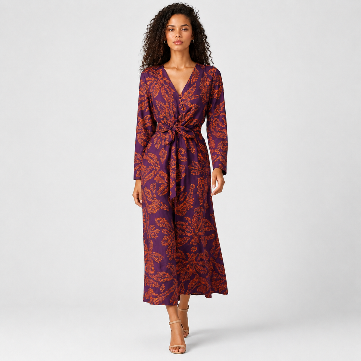ADELINA Floral Elastic-Waist Maxi Dress