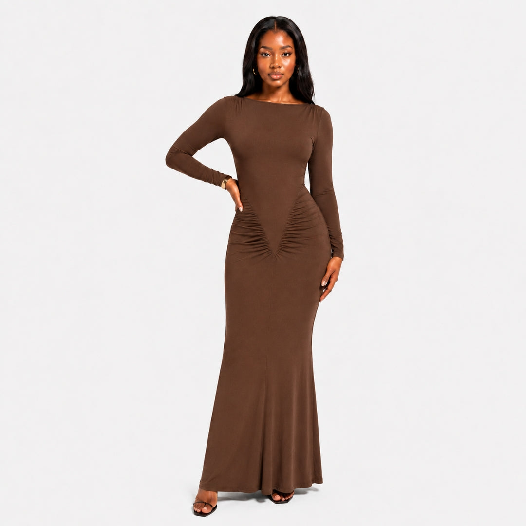 Women's Long Sleeve Maxi Dress Wedding Guest – Nivalho Studio