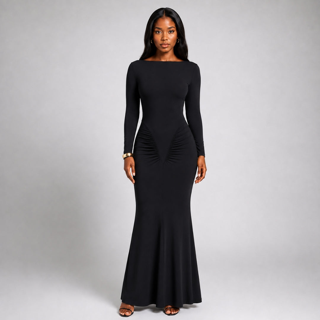 Women's Long Sleeve Maxi Dress Wedding Guest – Nivalho Studio