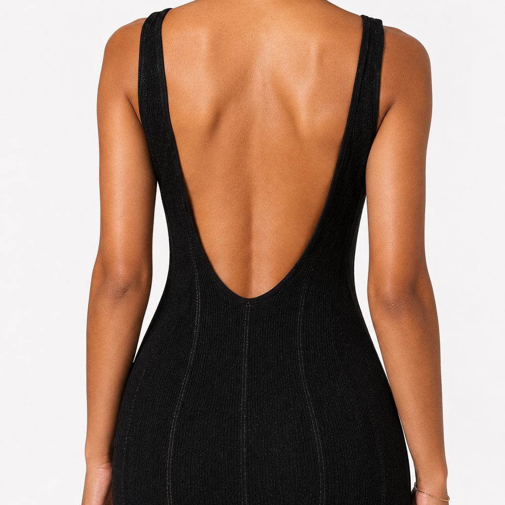 ALESSIA Backless V-Neck Maxi Dress