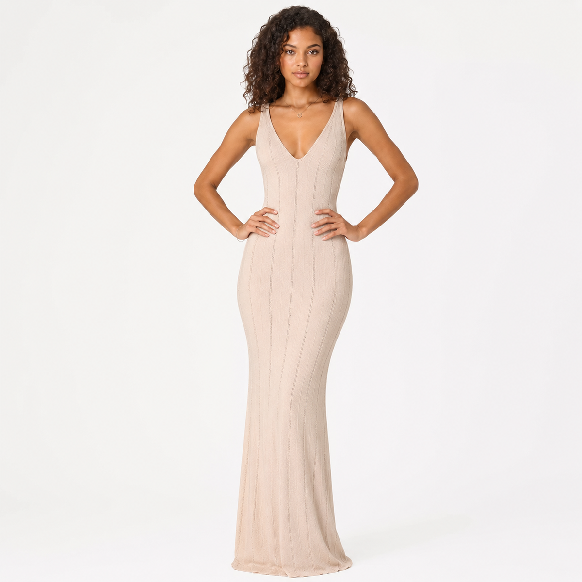 ALESSIA Backless V-Neck Maxi Dress
