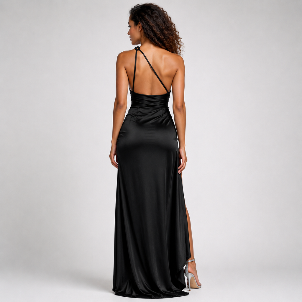 ANAISSA One-Shoulder Satin Maxi Dress