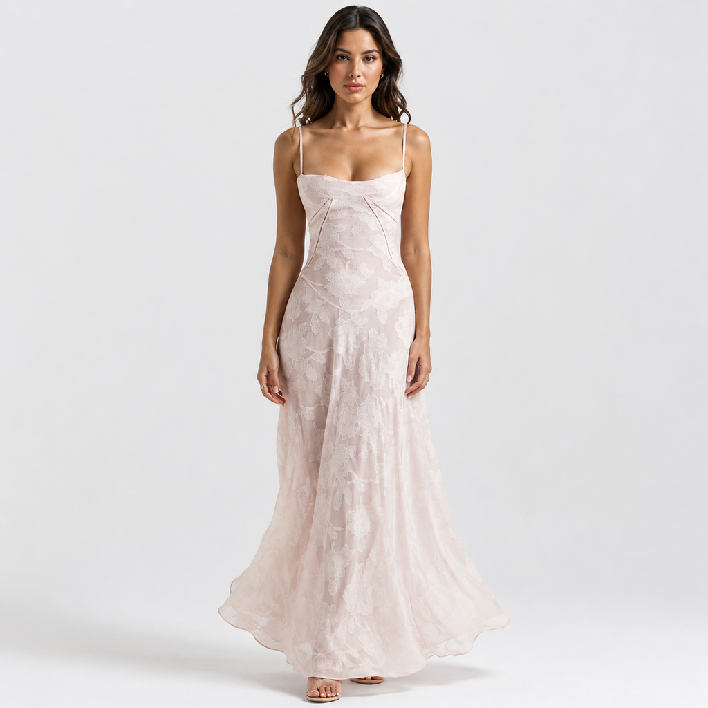 ANASTASIA Split-Neck Silky-Soft Maxi Dress