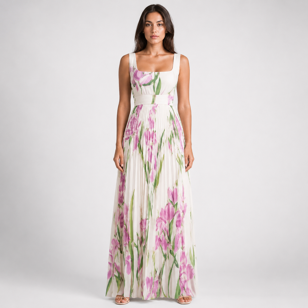 AURELIANE Square-Neck Fluid Maxi Dress