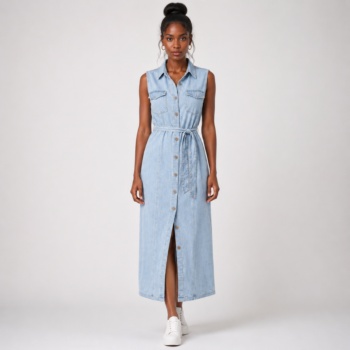 AURELIA Button-Front Denim Maxi Dress