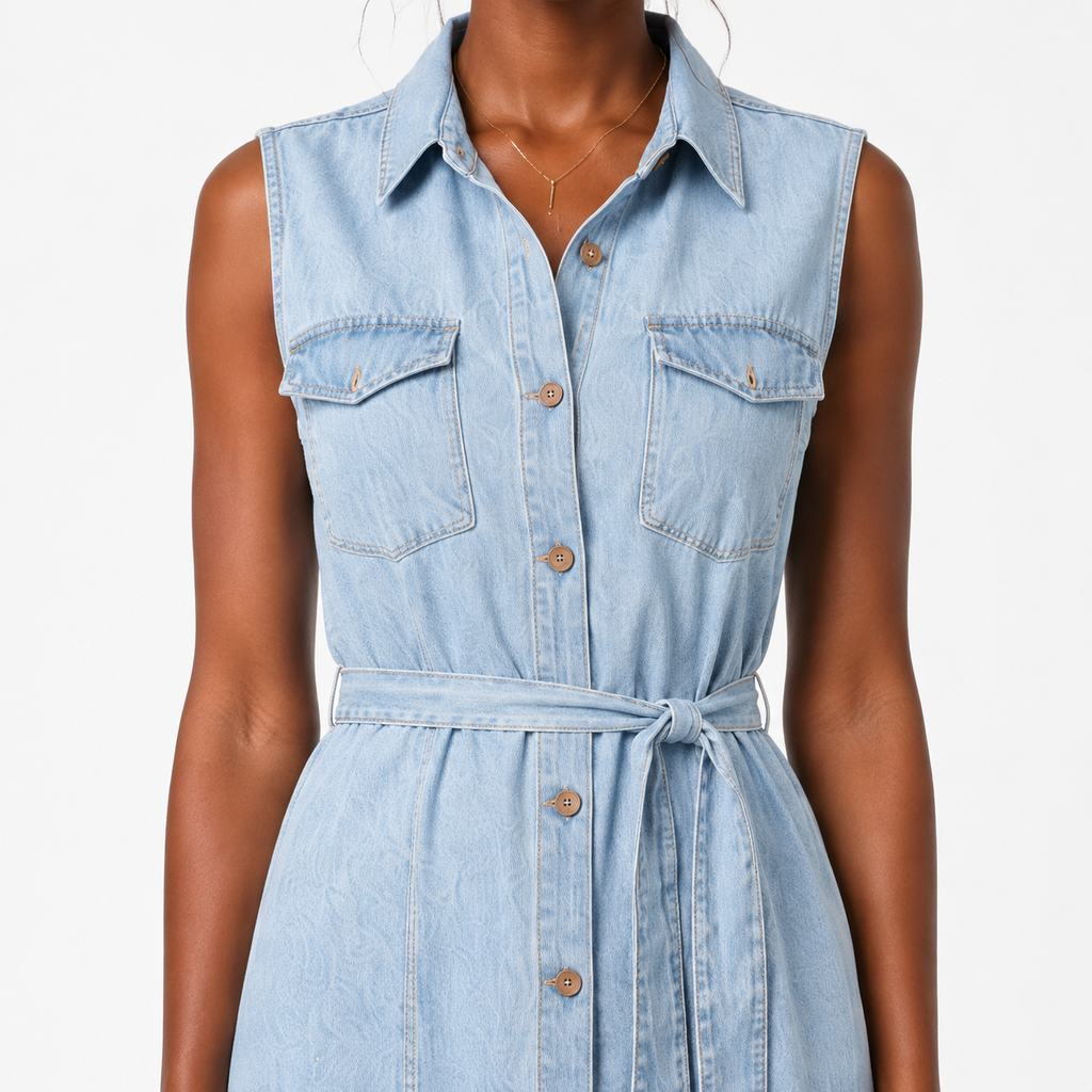 AURELIA Button-Front Denim Maxi Dress