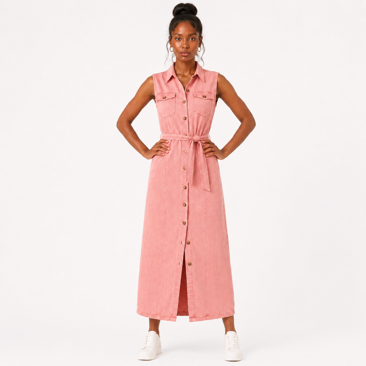 AURELIA Button-Front Denim Maxi Dress