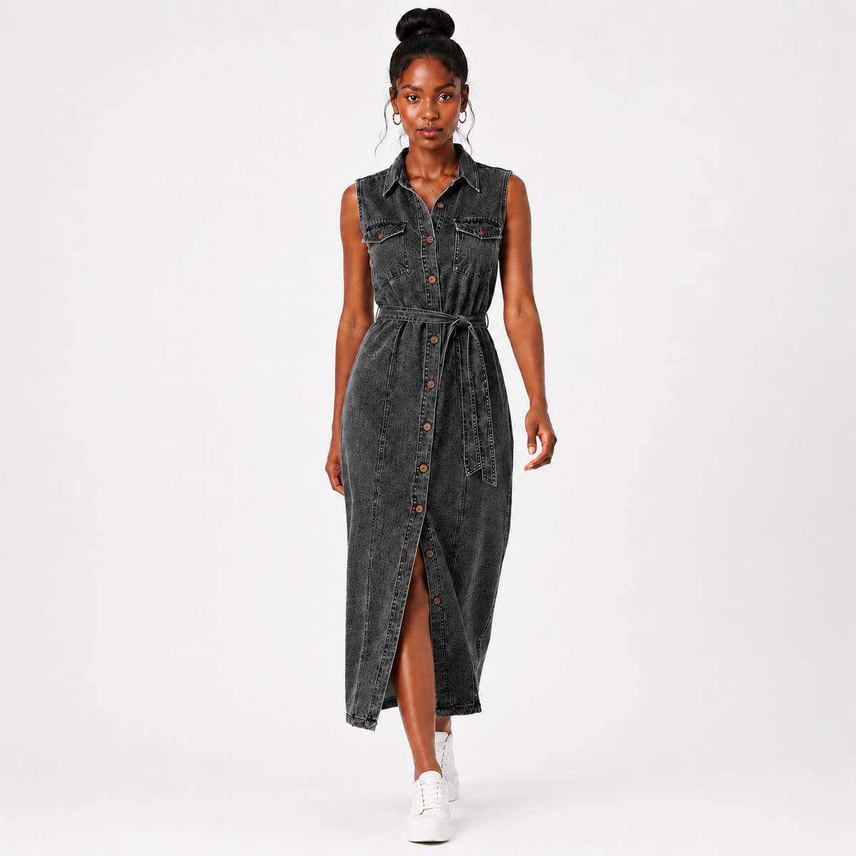 AURELIA Button-Front Denim Maxi Dress