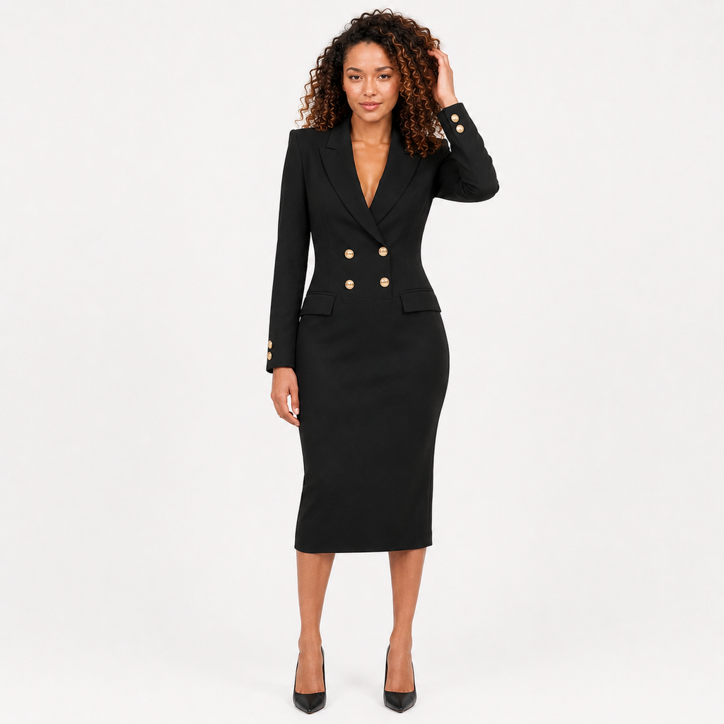 AURELIA Double-Breasted V-Neck Midi Dress