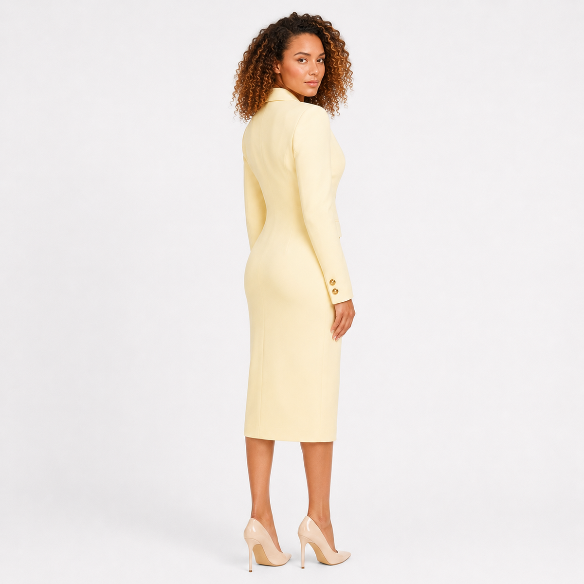 AURELIA Double-Breasted V-Neck Midi Dress