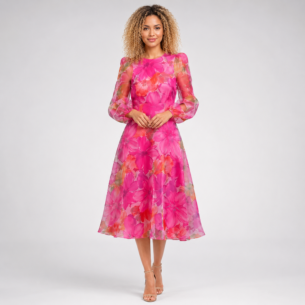 BLANCHE Puff Sleeve Midi Dress