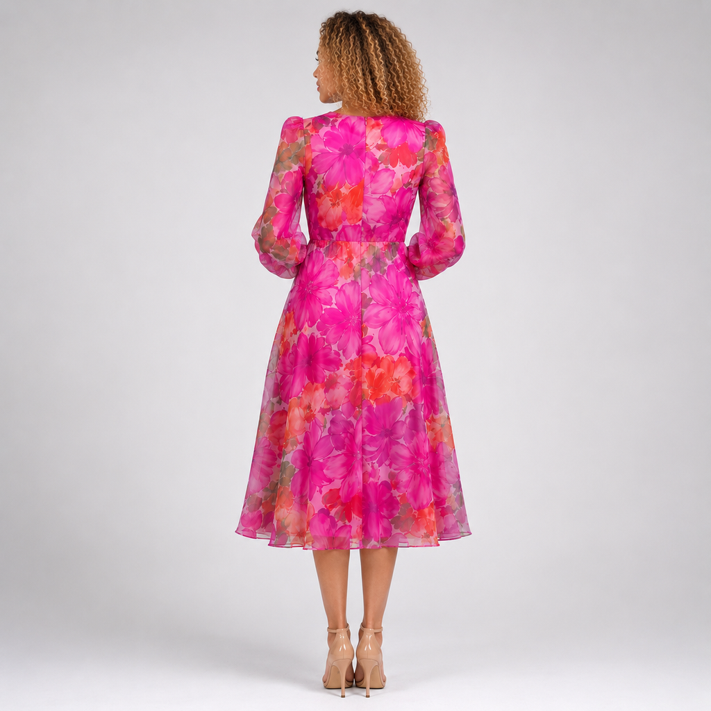 BLANCHE Puff Sleeve Midi Dress