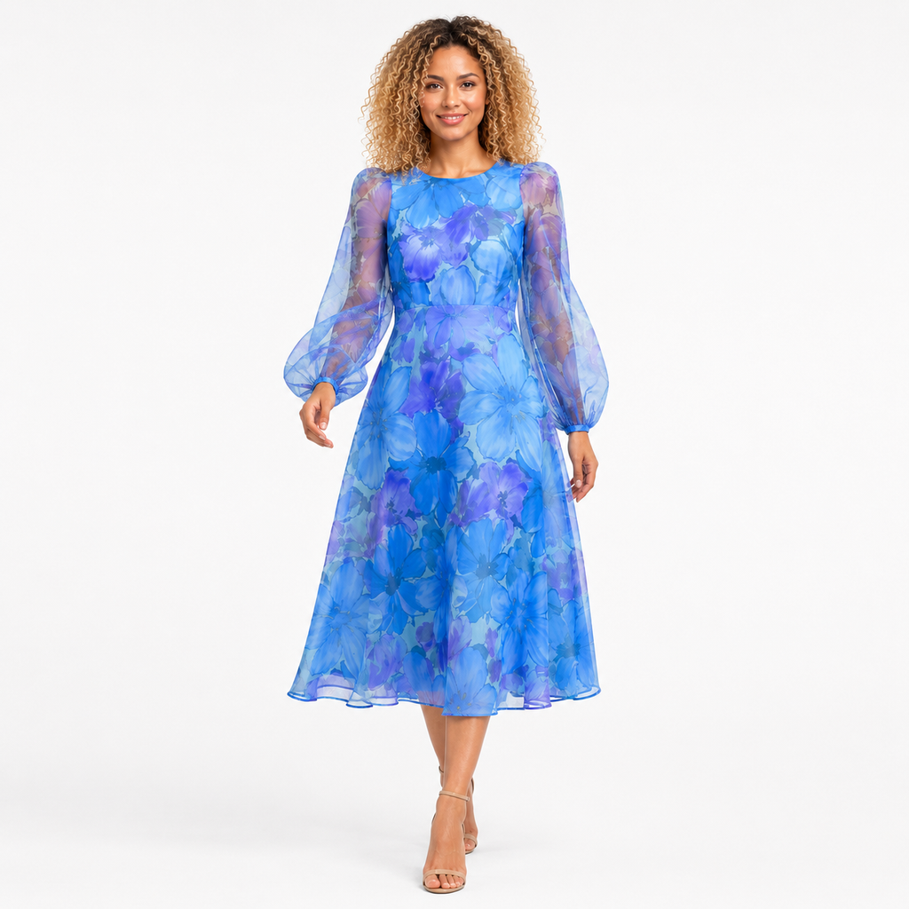 BLANCHE Puff Sleeve Midi Dress