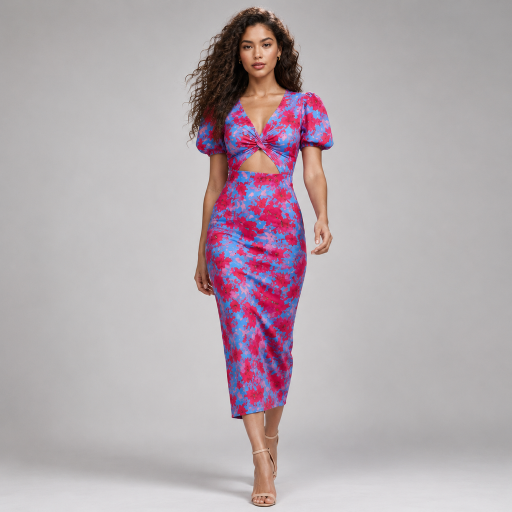 BRIANA Pleated Lantern Maxi Dress
