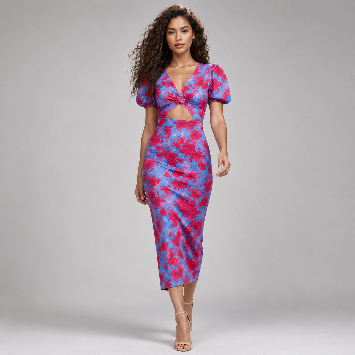 BRIANA Pleated Lantern Maxi Dress