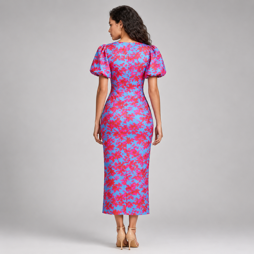BRIANA Pleated Lantern Maxi Dress