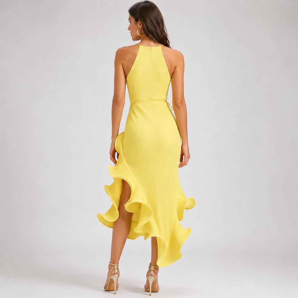BRINDA Halter Ruffle Maxi Dress