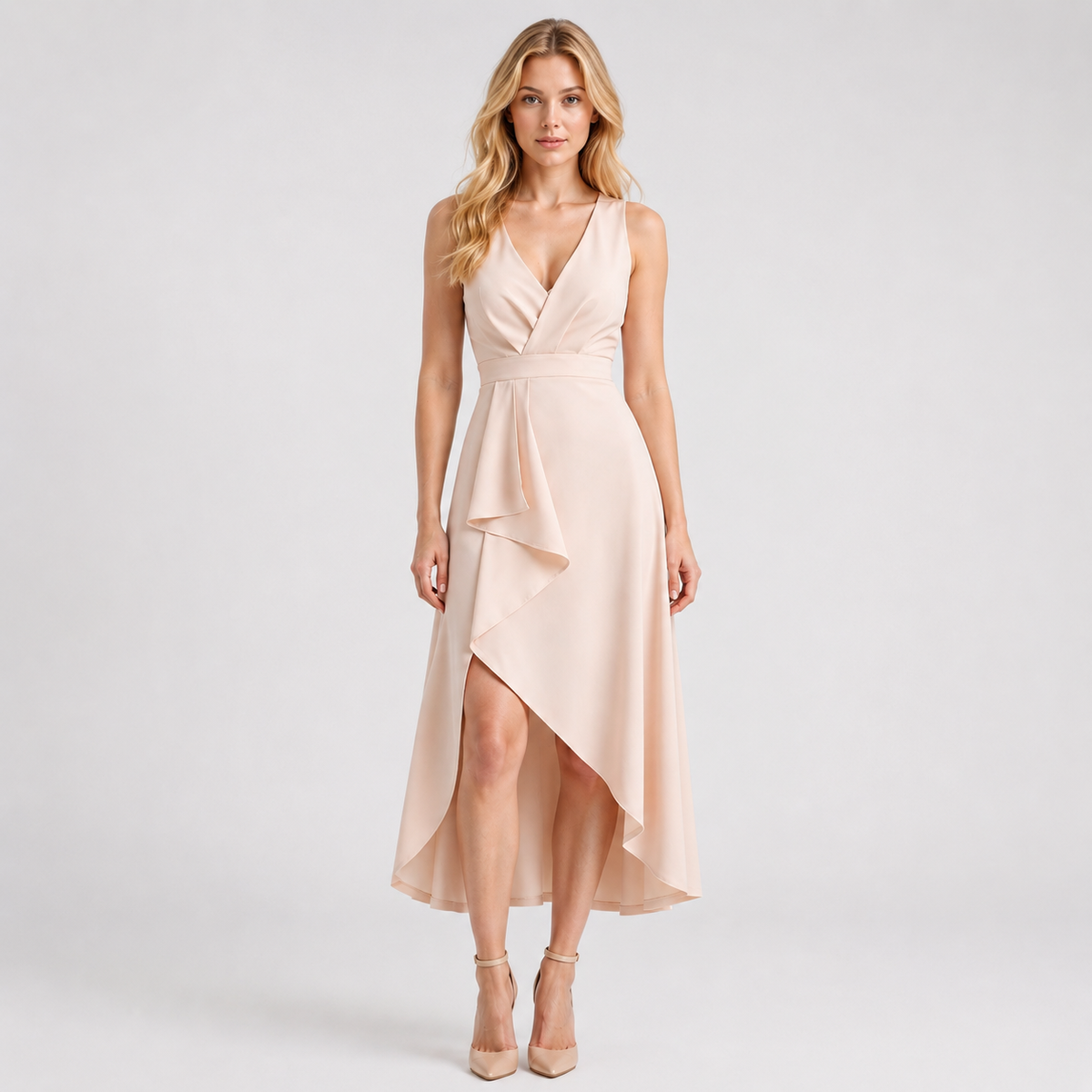 CAMILLE Asymmetrical Smooth Midi Dress