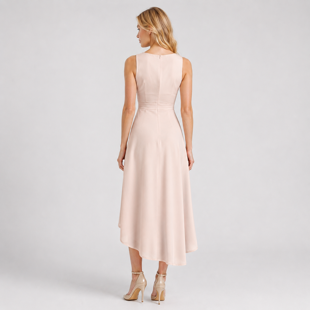 CAMILLE Asymmetrical Smooth Midi Dress
