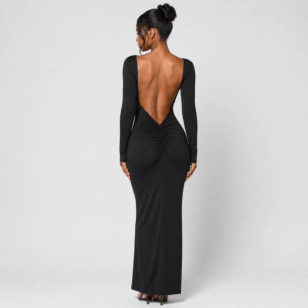 CASSIANE Backless Long Sleeve Maxi Dress