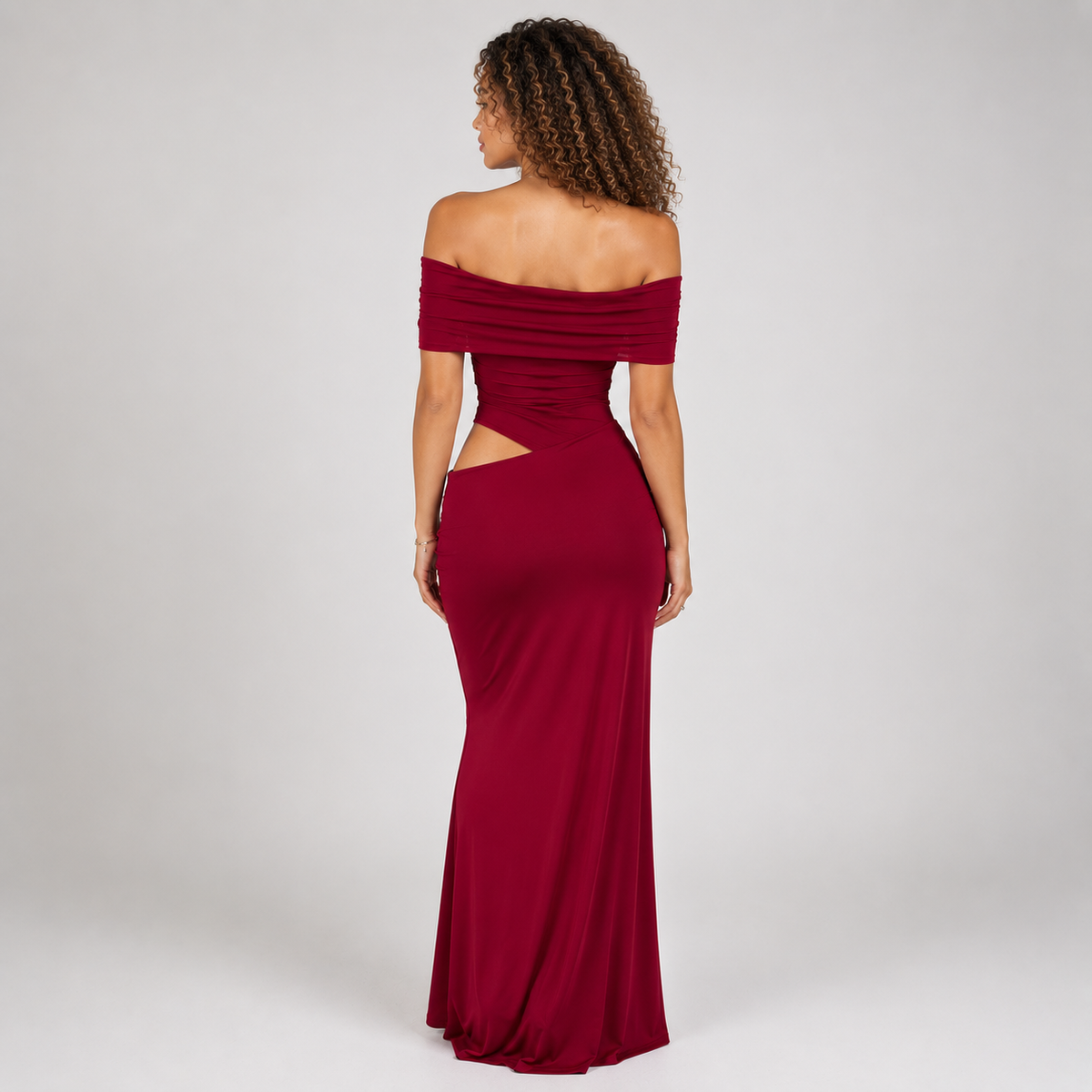 Women's Chic Backless Split Neck Stretch-Comfort Maxi Dress – Nivalho Studio