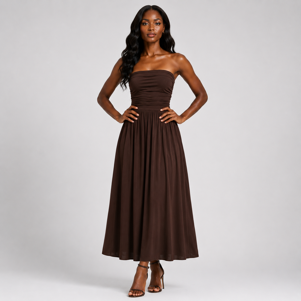 CELESTE Pleated Strapless Maxi Dress