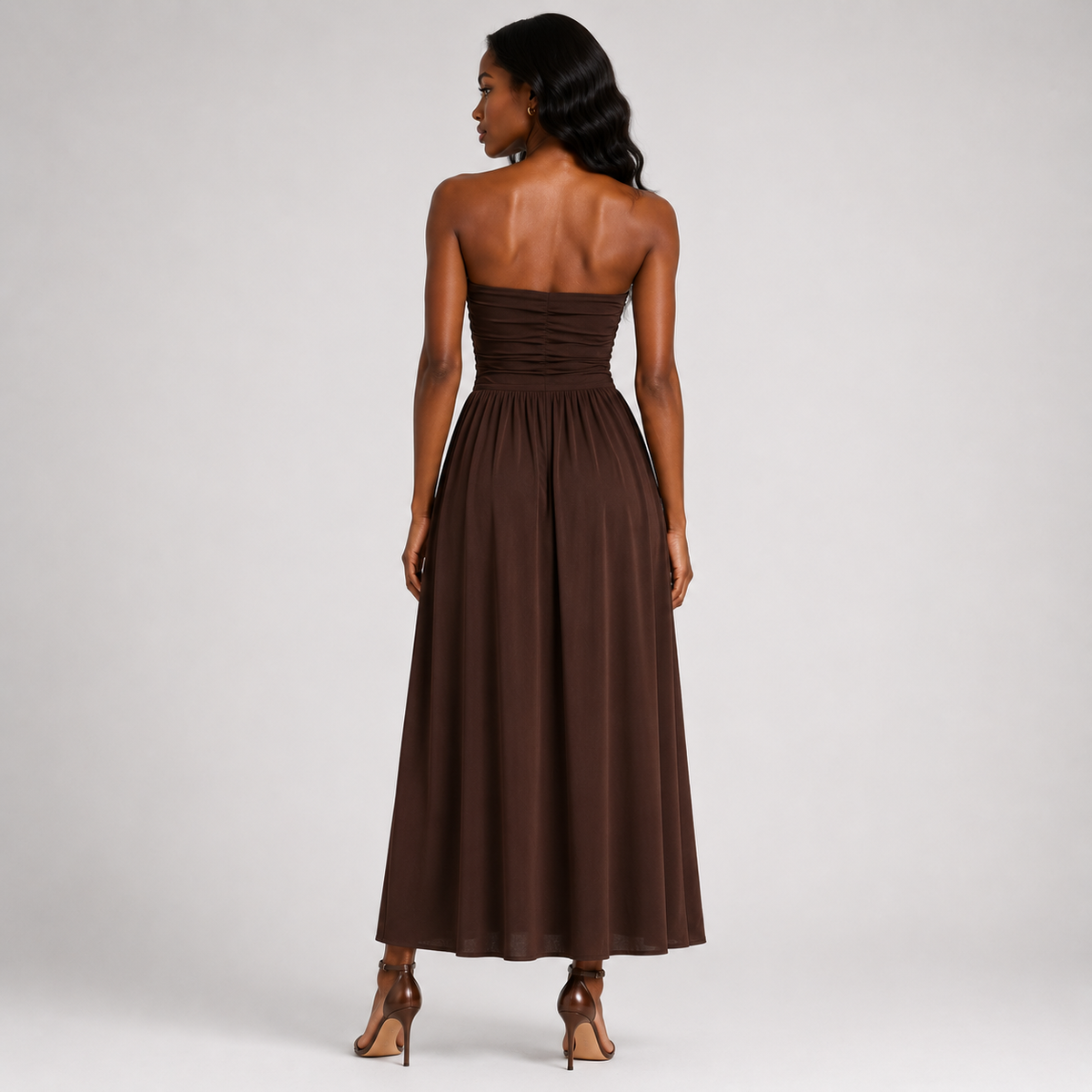 CELESTE Pleated Strapless Maxi Dress