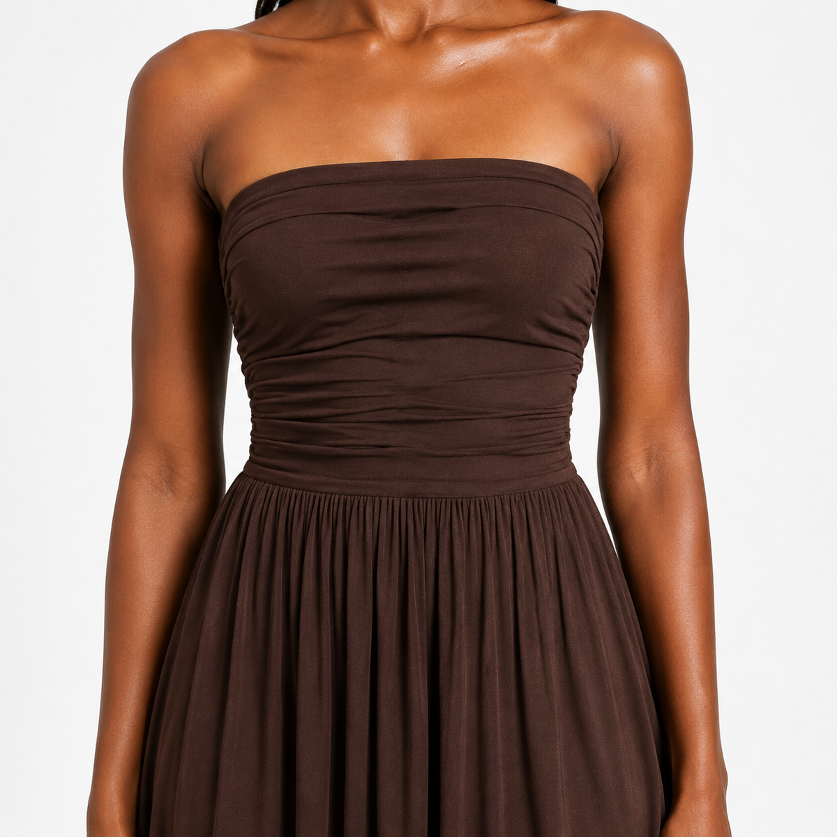 CELESTE Pleated Strapless Maxi Dress